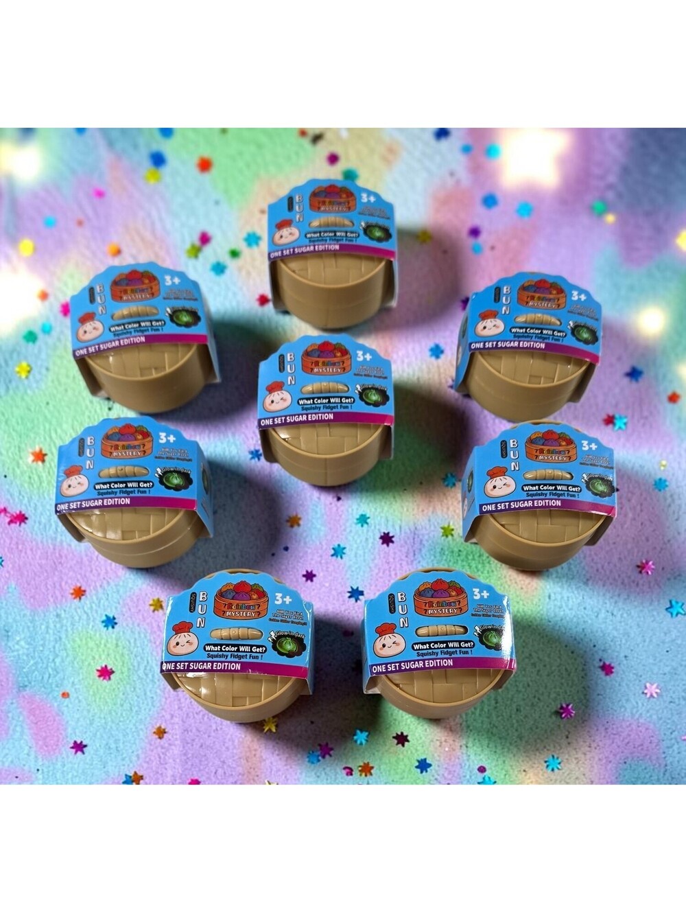 Lot of 8 Rainbow Mystery Squishy Bun Glow in the Dark Sugar Edition Fidget New